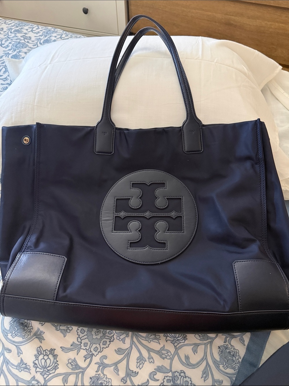 TORY BURCH ELLA LOGO TOTE NAVY BLUE SHOULDER BAG